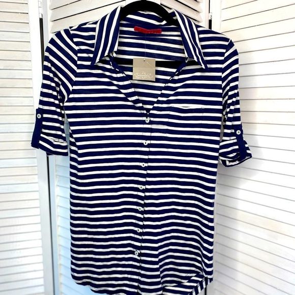 Blue & White Striped Button Down Top